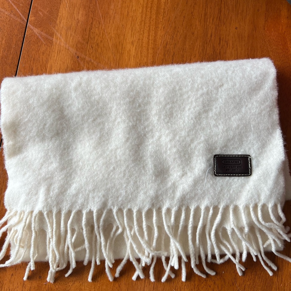 Coach White Fringe Scarf